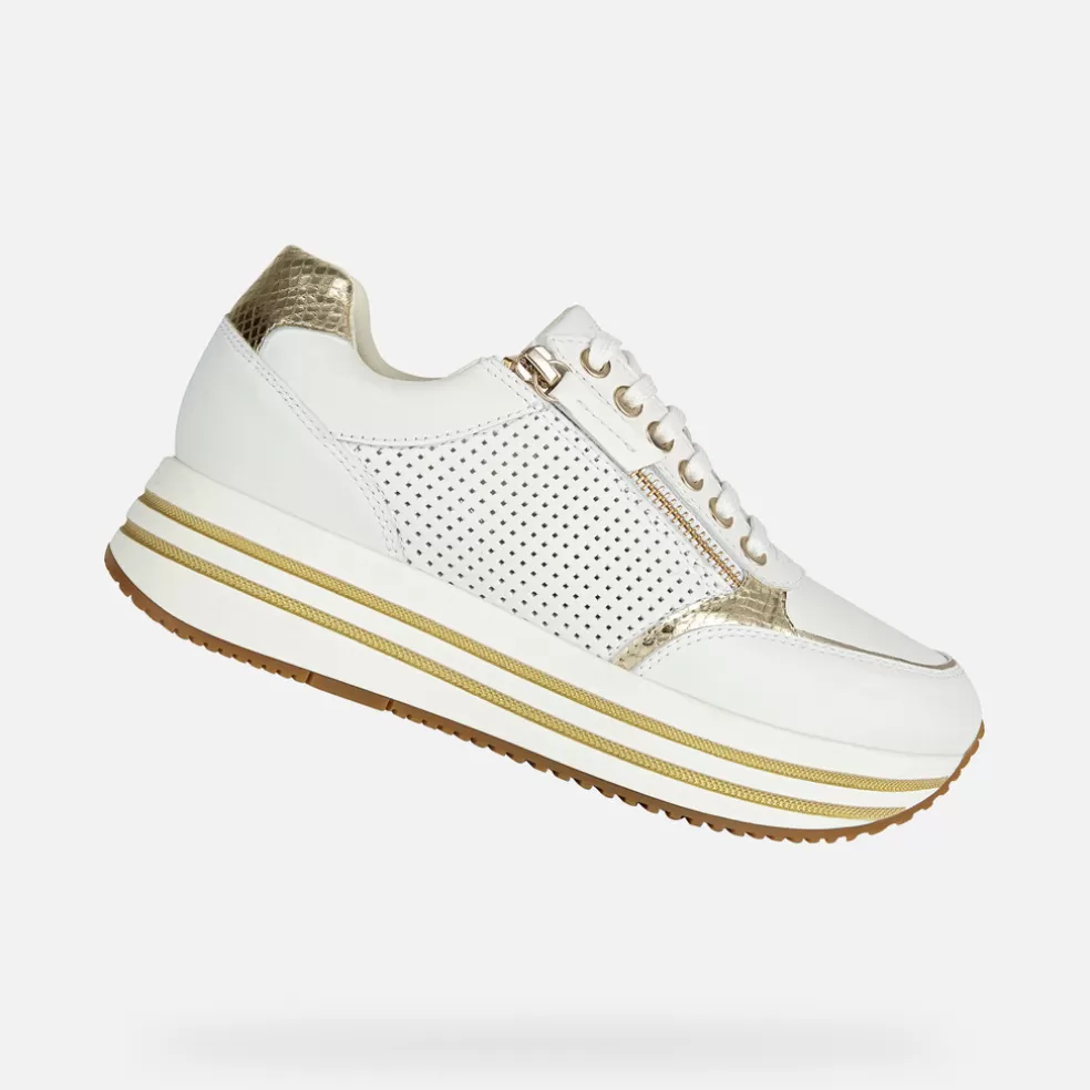 Respira™ | Zapatos con plataforma | Geox KENCY MUJER - SNEAKERS de mujer blanco/dorado claro