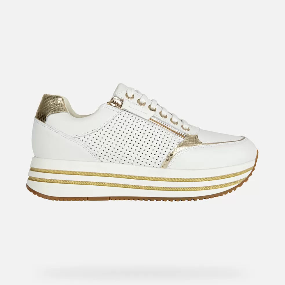 Respira™ | Zapatos con plataforma | Geox KENCY MUJER - SNEAKERS de mujer blanco/dorado claro