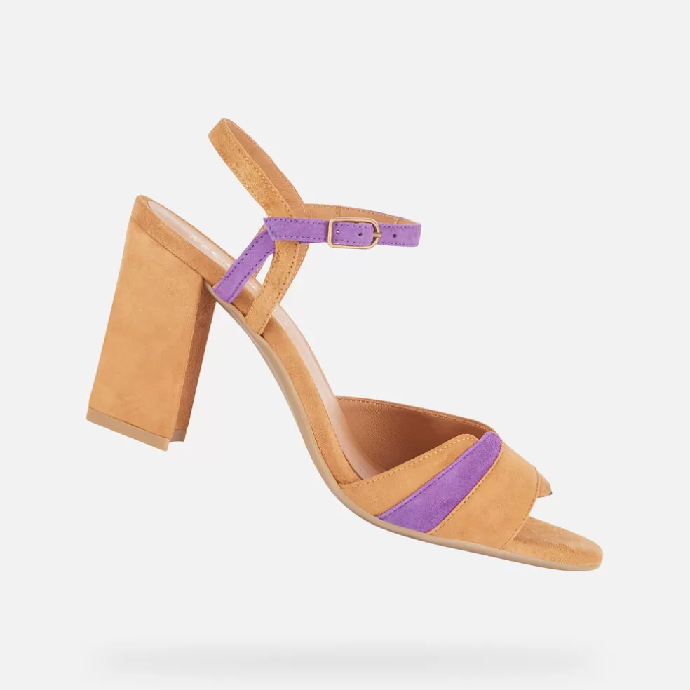 Respira™ | Zapatos con tacón | Geox NEW ERAKLIA 80 MUJER - SANDALIAS de mujer coñac/violeta