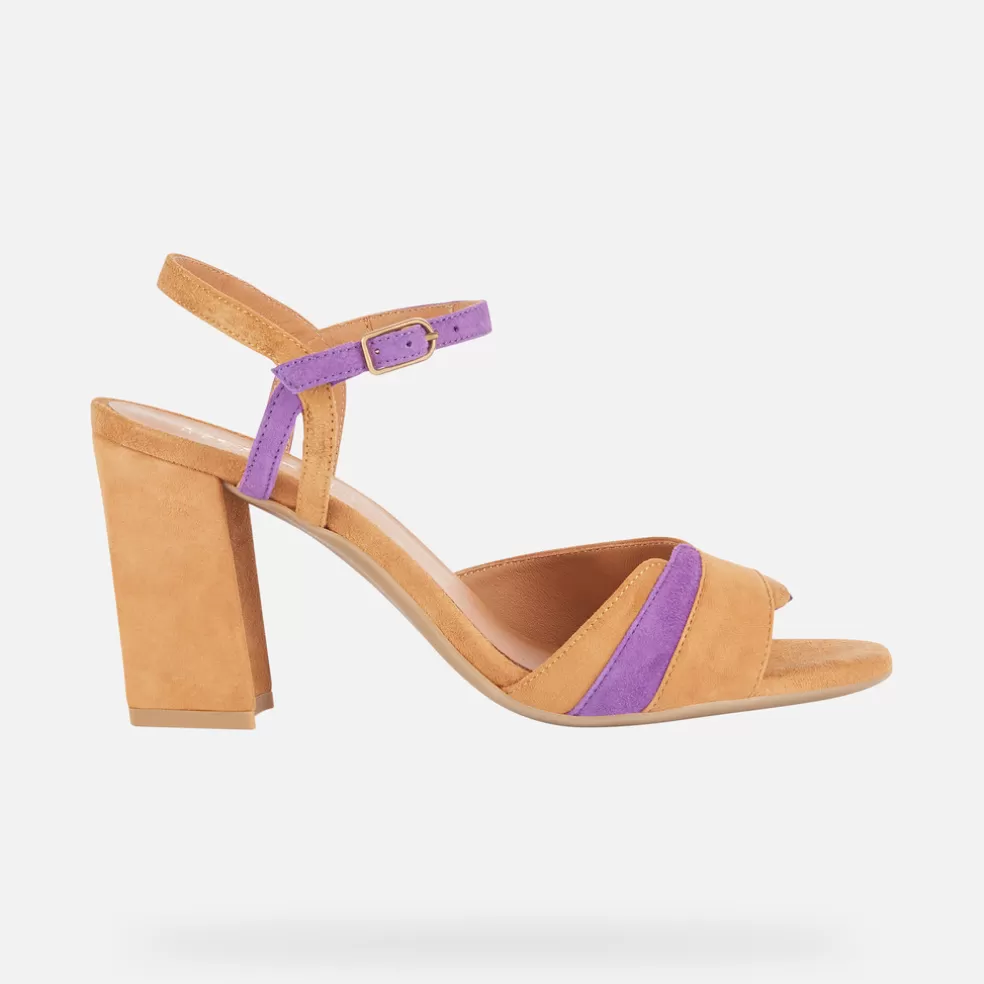 Respira™ | Zapatos con tacón | Geox NEW ERAKLIA 80 MUJER - SANDALIAS de mujer coñac/violeta